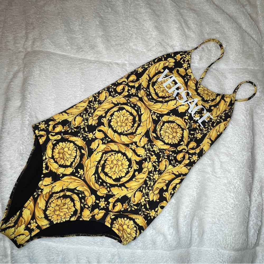 Versace BAROCCO KIDS PRINT LOGO SWIMSUIT Mini Me Size 14A Black/Gold